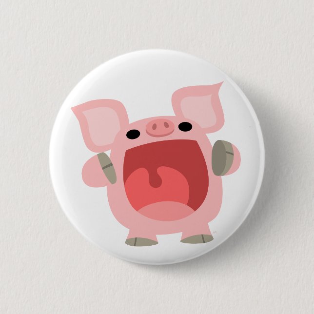 "OINK!!!" Cute Cartoon Pig Button Badge (Front)