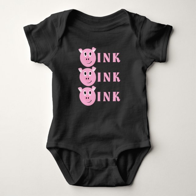 OINK! Cute Little Pink Cartoon Pig Girls Piggy Baby Bodysuit (Front)