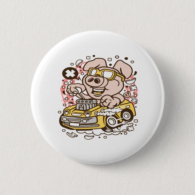 Oink Hotrod 6 Cm Round Badge (Front)