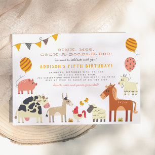 Oink Moo Cock-a-doodle-doo Farm Animals Birthday Invitation