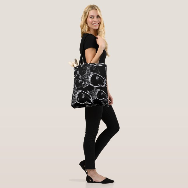 Oio - Hawaiian bonefish black and white print Tote Bag (On Model)