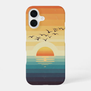Oiseaux au-dessus de l’océan rétro iPhone 16 case