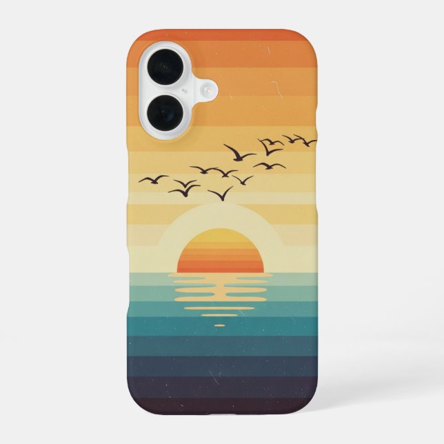 Oiseaux au-dessus de l’océan rétro iPhone 16 case (Back)