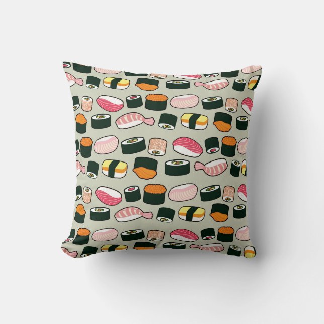 Oishii Sushi Fun Illustrations Pattern (Grey) Cushion (Front)