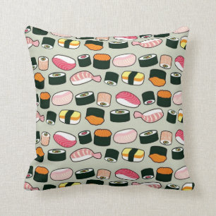 Oishii Sushi Fun Illustrations Pattern (Grey) Cushion