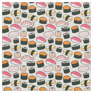 Oishii Sushi Fun Illustrations Pattern (Grey) Fabric