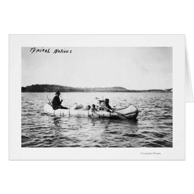 Ojibwa Indians crossing lake in Canoe Photograph (Front Horizontal)