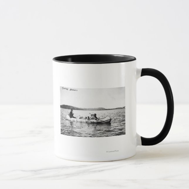 Ojibwa Indians crossing lake in Canoe Photograph Mug (Right)