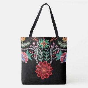 Ojibwe Firekeepers Floral Motif Black Tote Bag