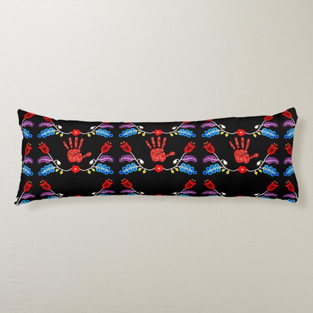 Ojibwe Floral Motif MMIW Black Body Cushion (Front)