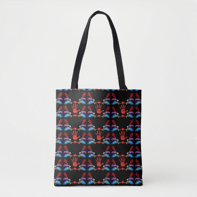 Ojibwe Floral Motif MMIW Black Tote Bag (Front)