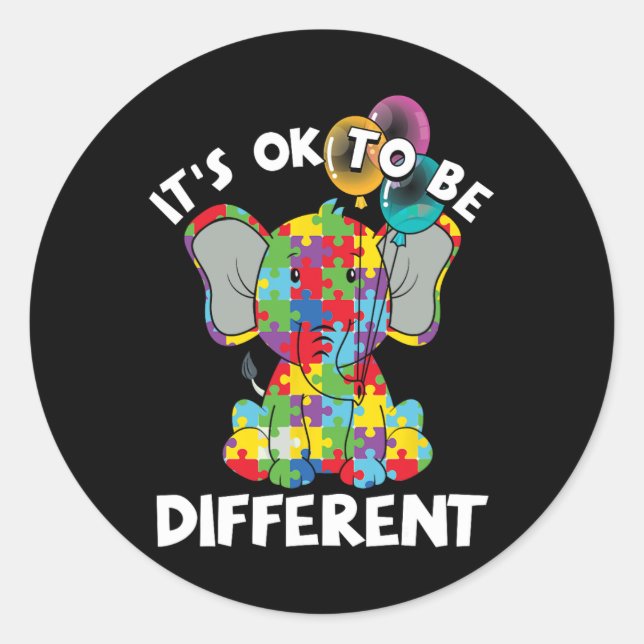 Ok Be Different Autistic Elephant Bylloons Autism  Classic Round Sticker (Front)