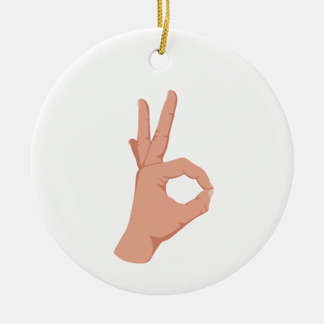 OK Hand Sign Ceramic Tree Decoration (Front)