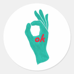 ok hand sign symbol in aqua green stickers