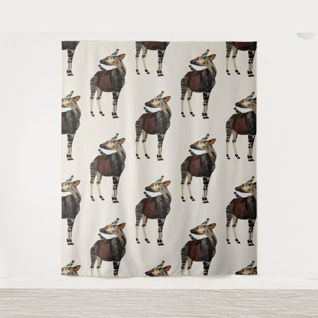 OKAPI & BIRDS PATTERN TAPESTRY (Front)