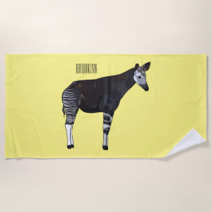 Okapi cartoon illustration beach towel