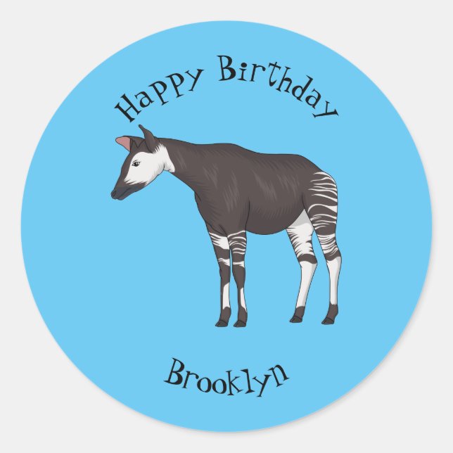 Okapi cartoon illustration classic round sticker (Front)