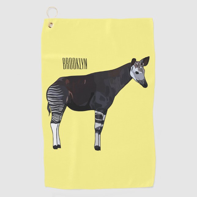 Okapi cartoon illustration golf towel (Front)