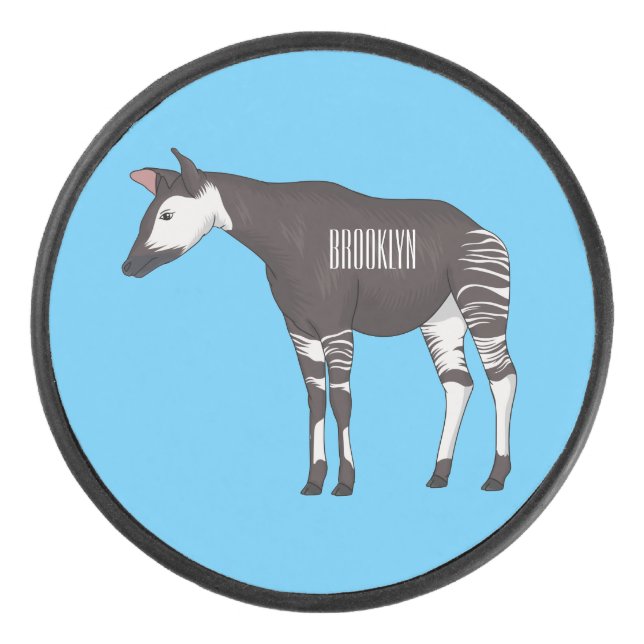 Okapi cartoon illustration  hockey puck (Front)