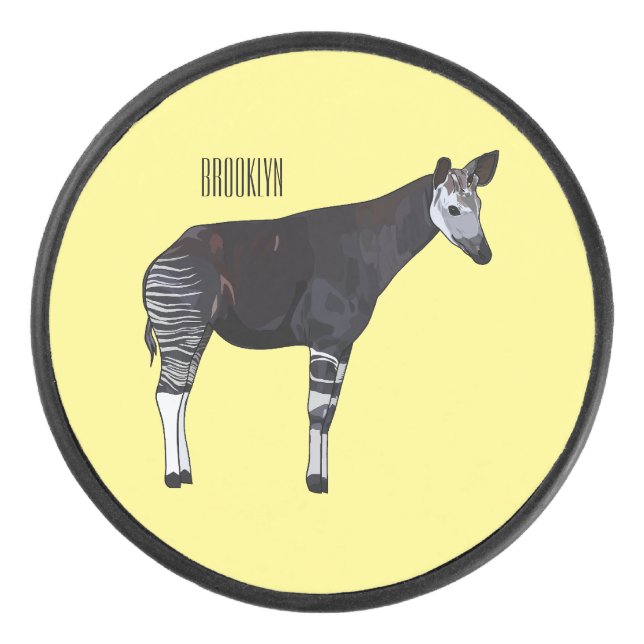 Okapi cartoon illustration hockey puck (Front)