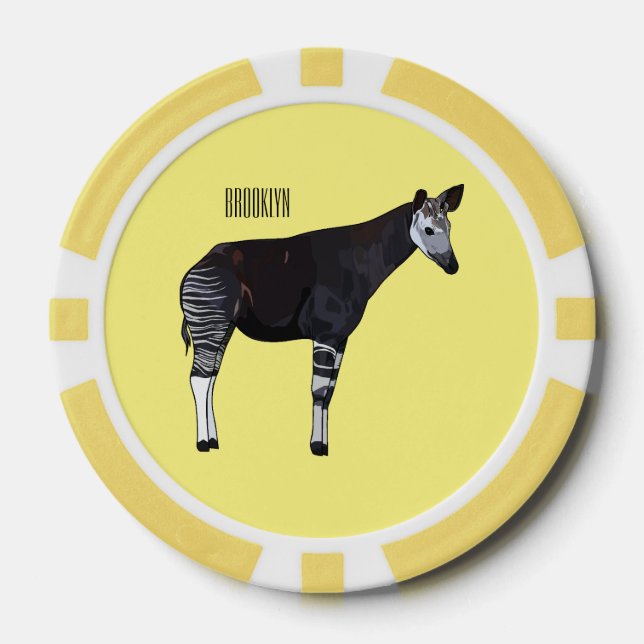 Okapi cartoon illustration poker chips (Front)