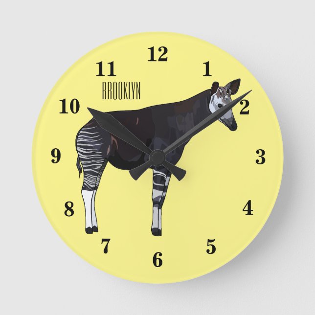 Okapi cartoon illustration round clock (Front)