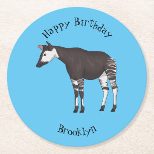 Okapi cartoon illustration  round paper coaster