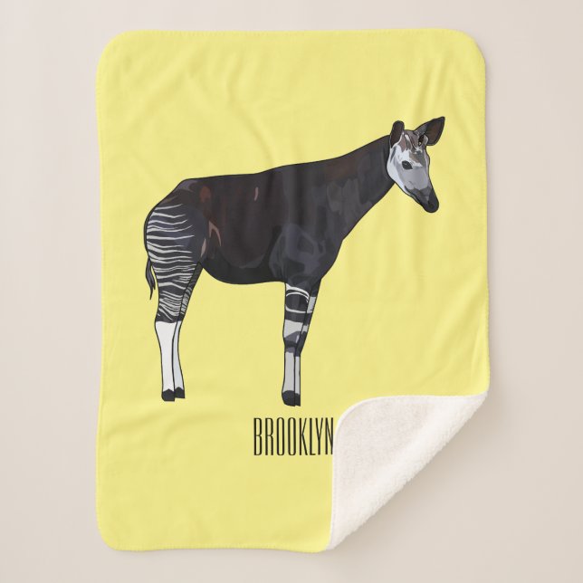 Okapi cartoon illustration sherpa blanket (Front)