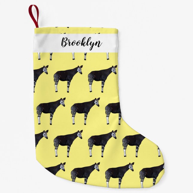 Okapi cartoon illustration small christmas stocking (Front)