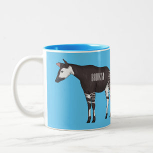 Okapi cartoon illustration Two-Tone coffee mug