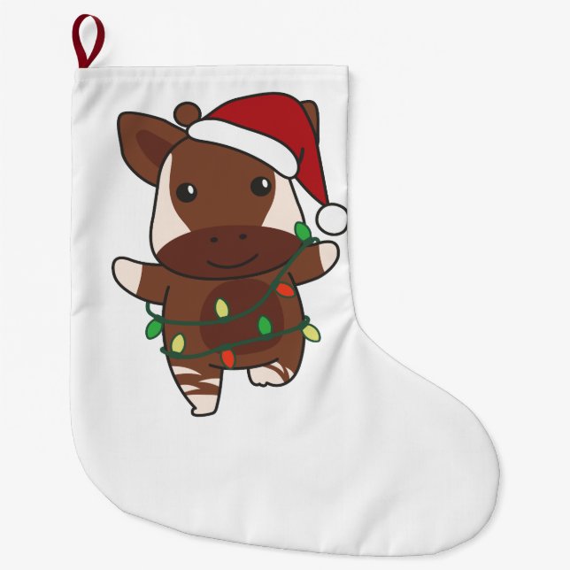 Okapi Christmas Winter Animals Holiday Okapis Large Christmas Stocking (Front)