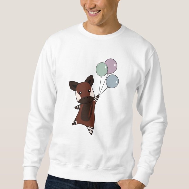 Okapi Flies With Balloons Up Sweet Animals Sweatshirt (Front)