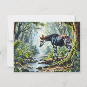 Okapi In Rainforest Wildlife Watercolor Postcard