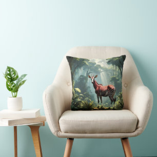 Okapi In The Rainforest, (Zebra Giraffe) Cushion