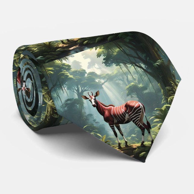 Okapi In The Rainforest (Zebra Giraffe),  Tie (Rolled)