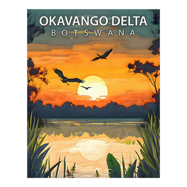Okavango Delta – Retro Travel Poster of Botswana (Front)