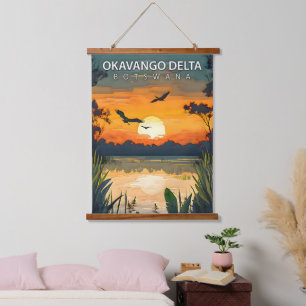 Okavango Delta – Retro Travel Poster of Botswana Hanging Tapestry