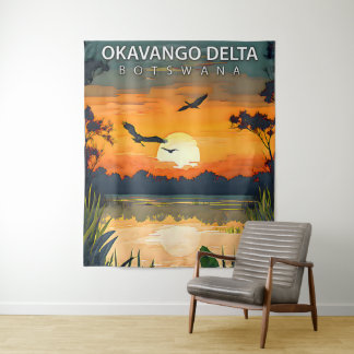 Okavango Delta – Retro Travel Poster of Botswana Tapestry
