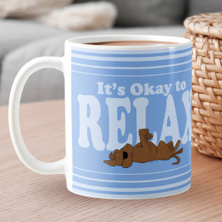 Okay to Relax Cute Dog Self Care Blue Coffee Mug