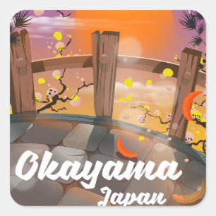 Okayama Japanese blossom poster. Square Sticker