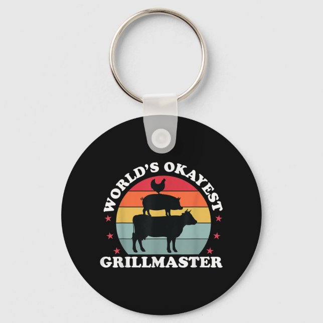 Okayest Grillmaster Funny Bbq Grilling Meat Smoker Key Ring (Front)