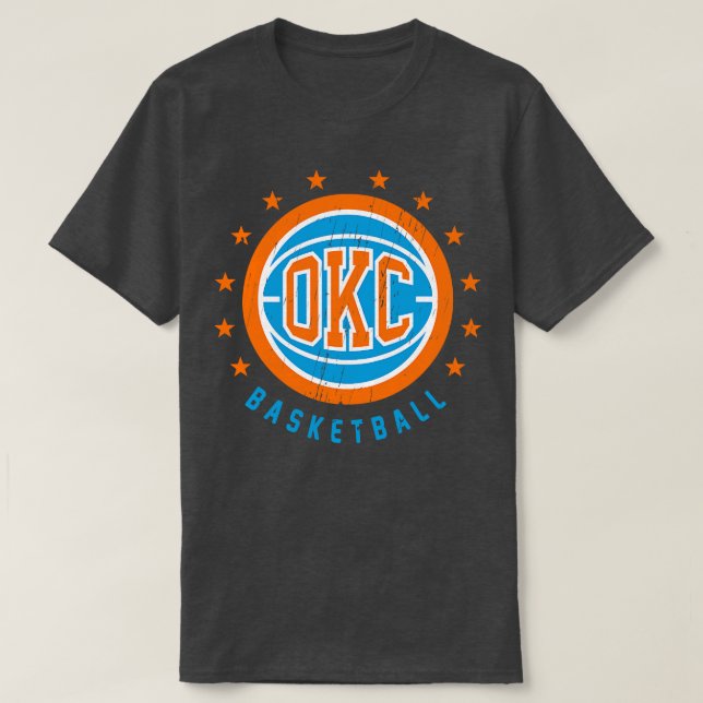 OKC Basketball Vintage Distressed T-Shirt (Design Front)