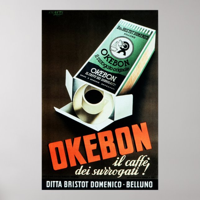 OKEBON CAFFE Instant Italian Coffee Beverage Ad Poster (Front)