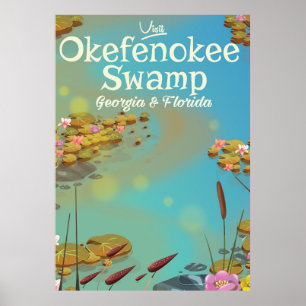 Okefenokee Swamp cartoon travel poster