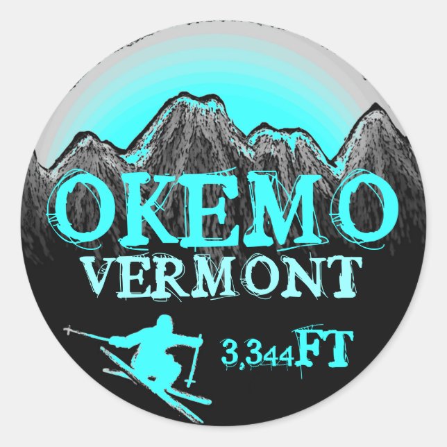 Okemo Vermont teal ski art elevation stickers (Front)