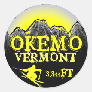 Okemo Vermont yellow ski art elevation stickers