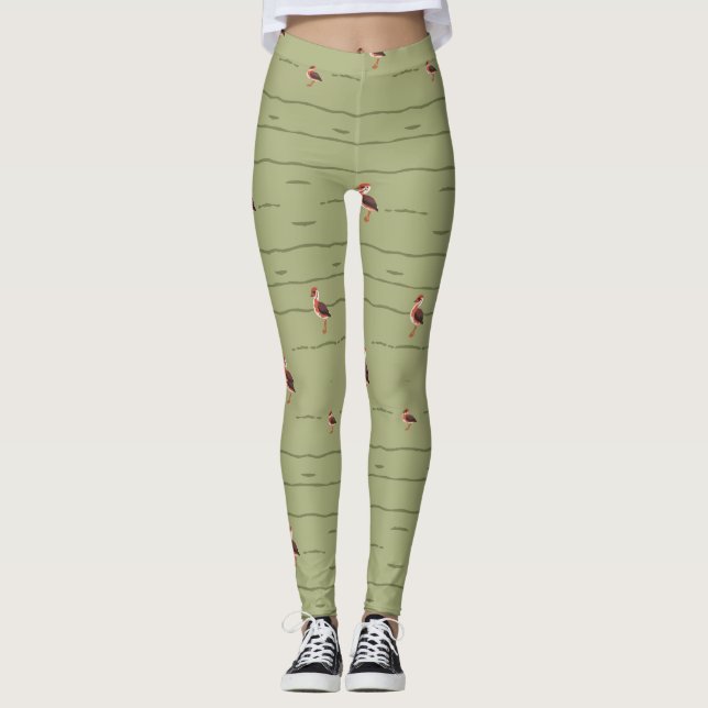 Okinawa Rail Bird Seamless Pattern – Elegant Wild! Leggings (Front)