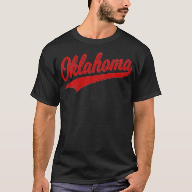 OKLAHOMA BASEBALL SPORTS SCRIPT CURSIVE FLAG SWOOS T-Shirt (Front)