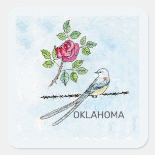 Oklahoma bird and flower square sticker