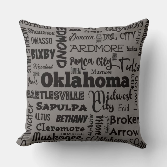 Oklahoma cities 2 throw pillow in grey/black (Front)